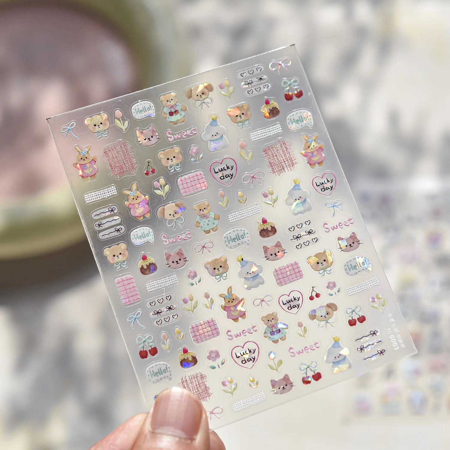 1 arkusz śliczne zwierzęce Graffiti naklejki na paznokcie pies kot niedźwiedź królik moda Nail Art Design dekoracyjna naklejka T-5062