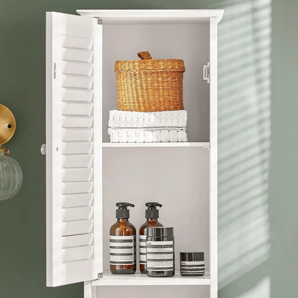 White Floor Standing Tall Bathroom Storage Cabinet With Shelves and Drawers Linen Tower Bath Cabinet Freight Free Shelf Cabinets