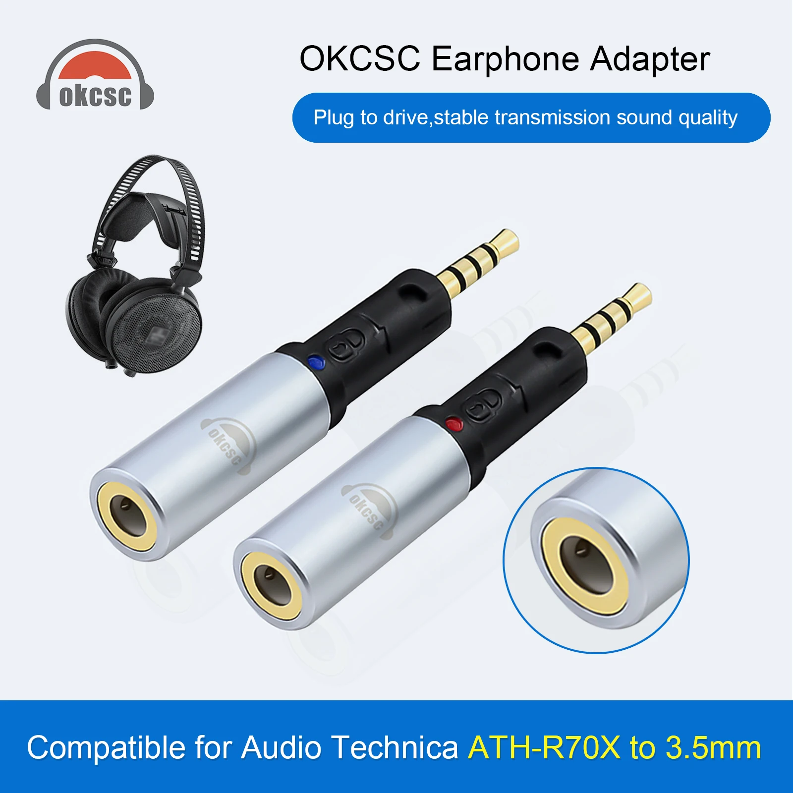 

OKCSC 2.5mm Male to 3.5mm Female Headphone Adapter Jack Plug Converter For Audio-Technica ATHR70X