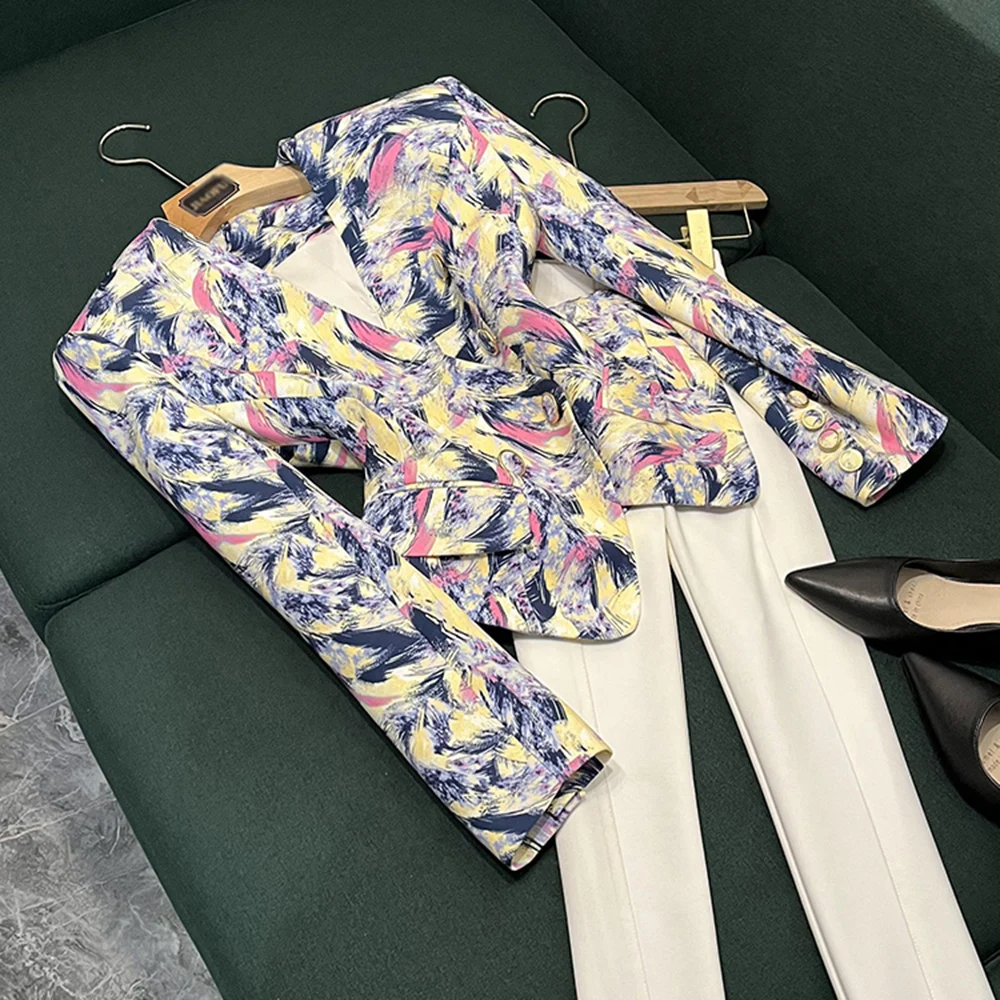TWOTWINSTYLE Hit Color Loose Jackets For Women Lapel Long Sleeve Spliced Pocket Temperament Blazer Female Fashion New KJA539787