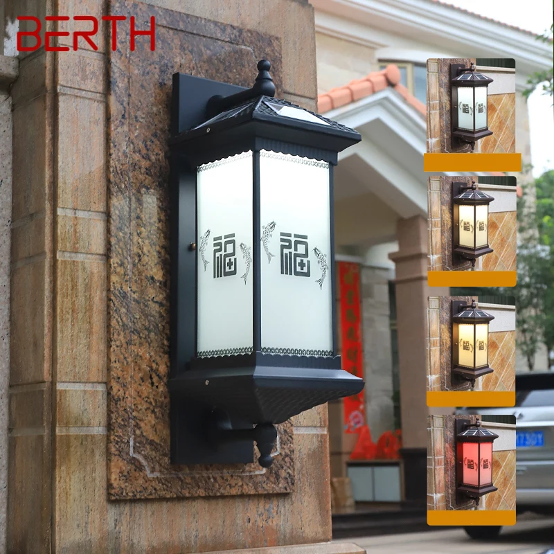 

BERTH Solar Wall Lamp Creativity Fish Blessing Decor Outdoor Sconce Light LED Waterproof IP65 for Home Villa Courtyard