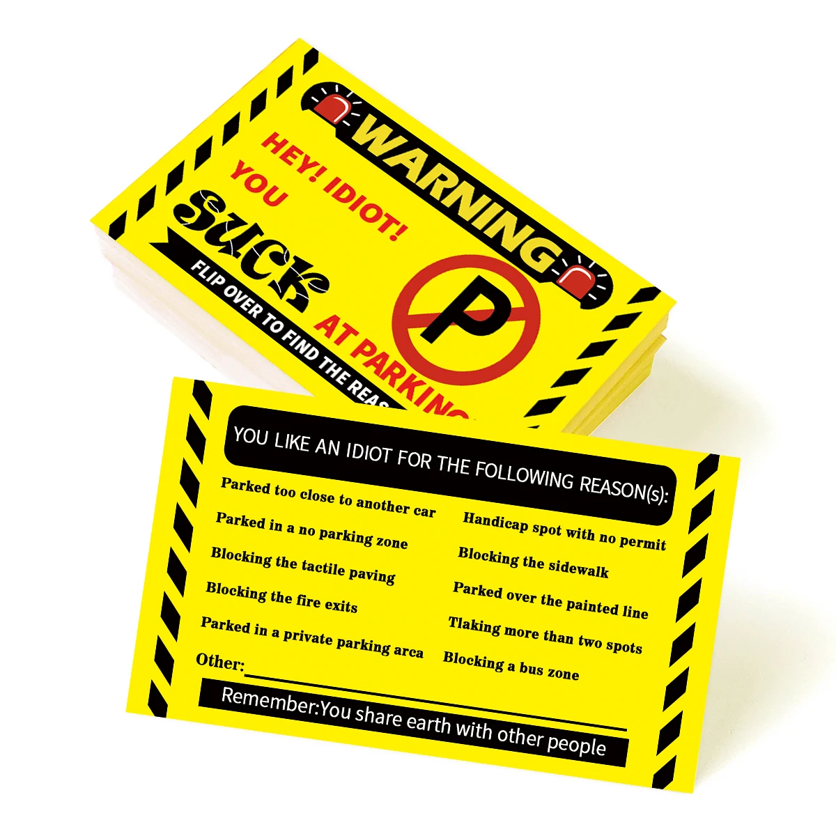 50pcs No Permit Area Violation Warning Notice Card,You Parked Like An Idiot Business Cards,Writable Bad Parking Cards for Car