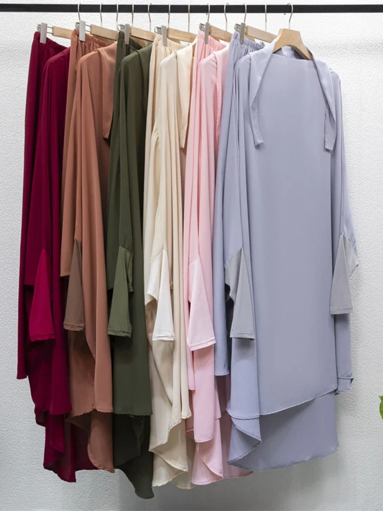 Women Eid Muslim Sets Two Pieces Prayer Dress Kaftan Islam Vestidos Ramadan Morocco Musulman Ensemble Arab Dubai Abayas Casual