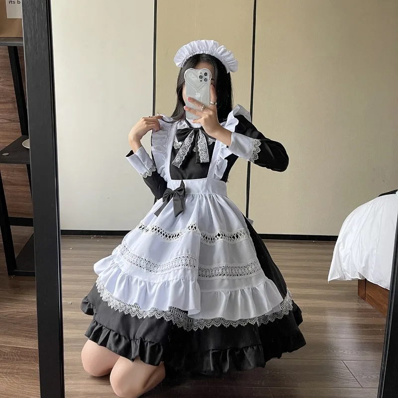 British Long Sleeved Maid Costume Cosplay Outfit Japanese Uniform Cute Short Dress Plus Size Maid Dress Dirt Resistant