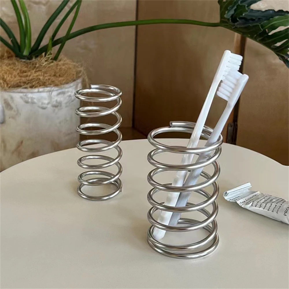 Bathroom Metal Toothbrush Holder Home Premium Simple Desktop Shelf Makeup Brush Hollowed Out Organizer Spring Shapes Ornament