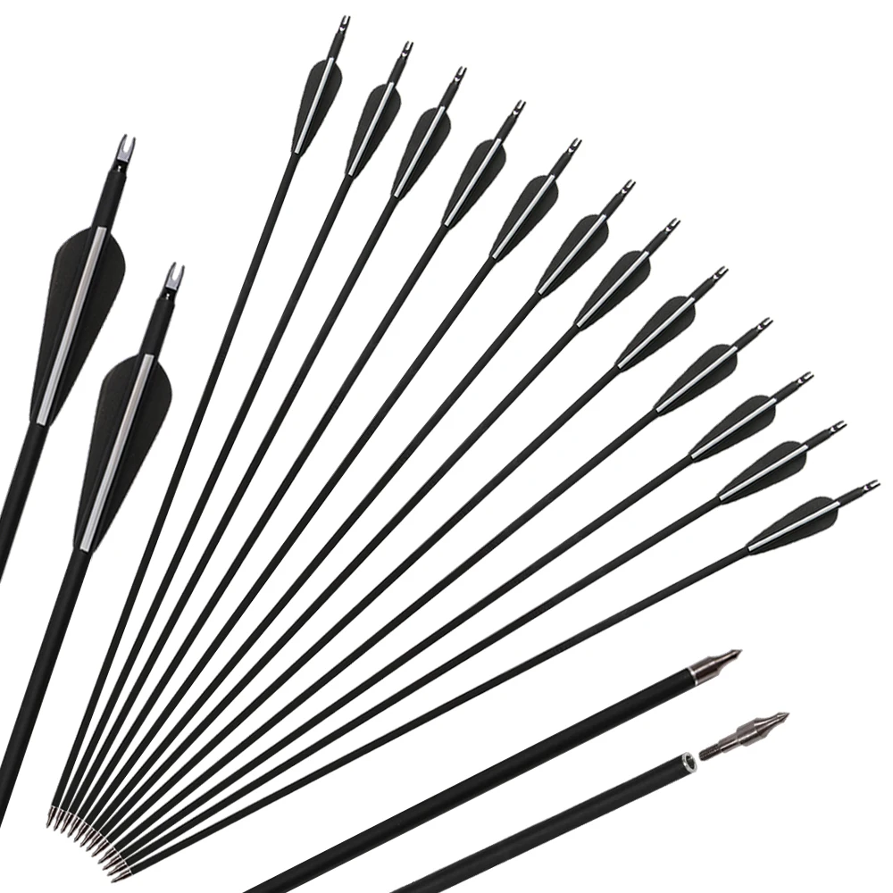 Flecha de carbono de 30 pulgadas, columna vertebral 500 con punta de flecha reemplazable para arcos y flechas, arco compuesto/arco recurvo, tiro con arco, caza
