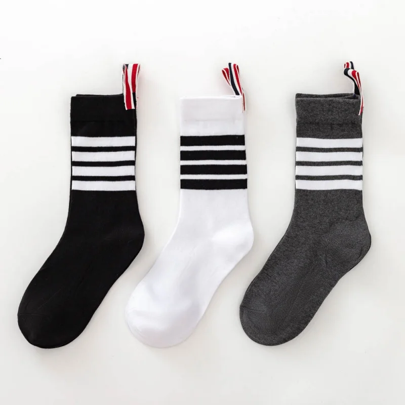 TB Four Bars Chaussettes tubulaires grises, Chaussettes mollet, Chaussettes en coton de style japonais, Bas courts, Chaussettes au genou, JK, Mode féminine