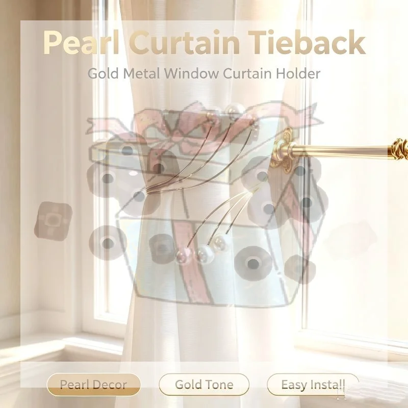 【CC】2 Pcs Pearl Alloy Curtain Clips No Drill Holiday Tiebacks Snap On Holders For Sheer Curtains Festive Decor