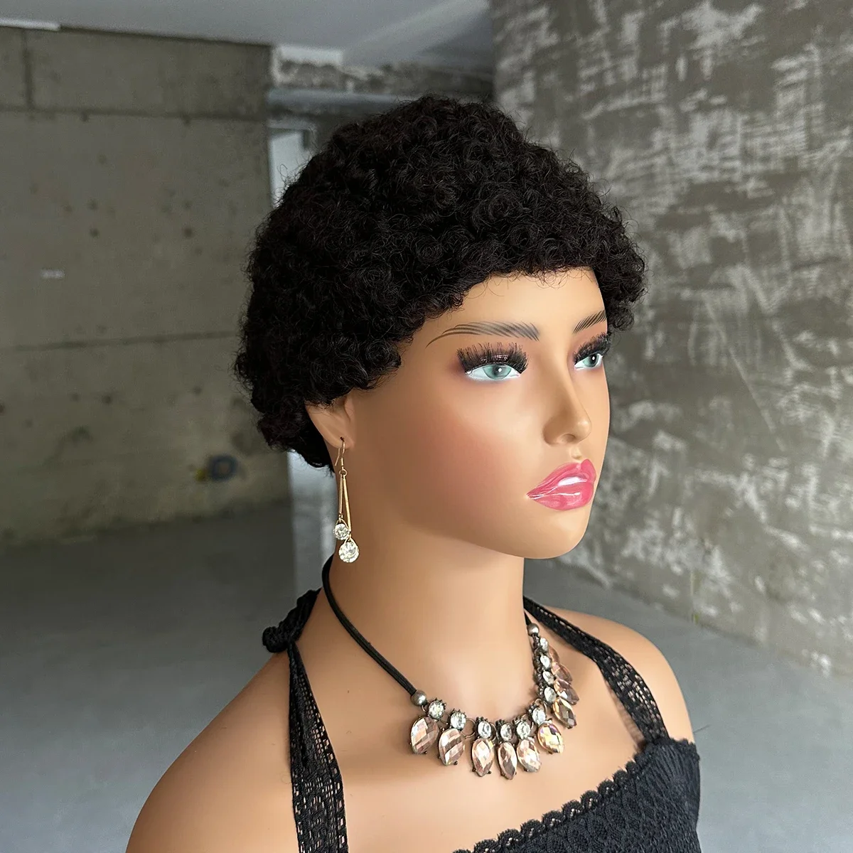 Sale Kinky Curly Human Hair Wigs Brown Short Pixie Cut Human Hair Wigs For Women Machine Afro Kinky Curly Human Hair Wigs