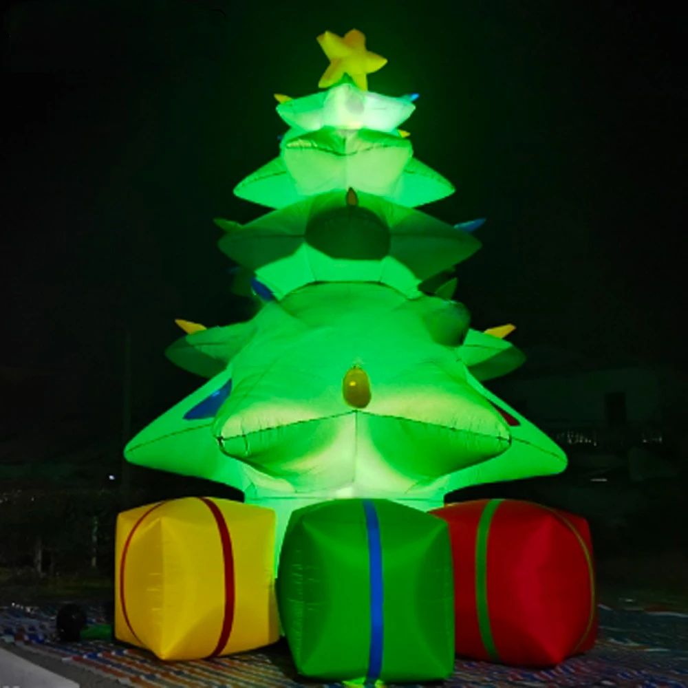 Tree with Star Inflatable Christmas  and Gift Box LED Night Lighting 25foot Outdoor Decoration