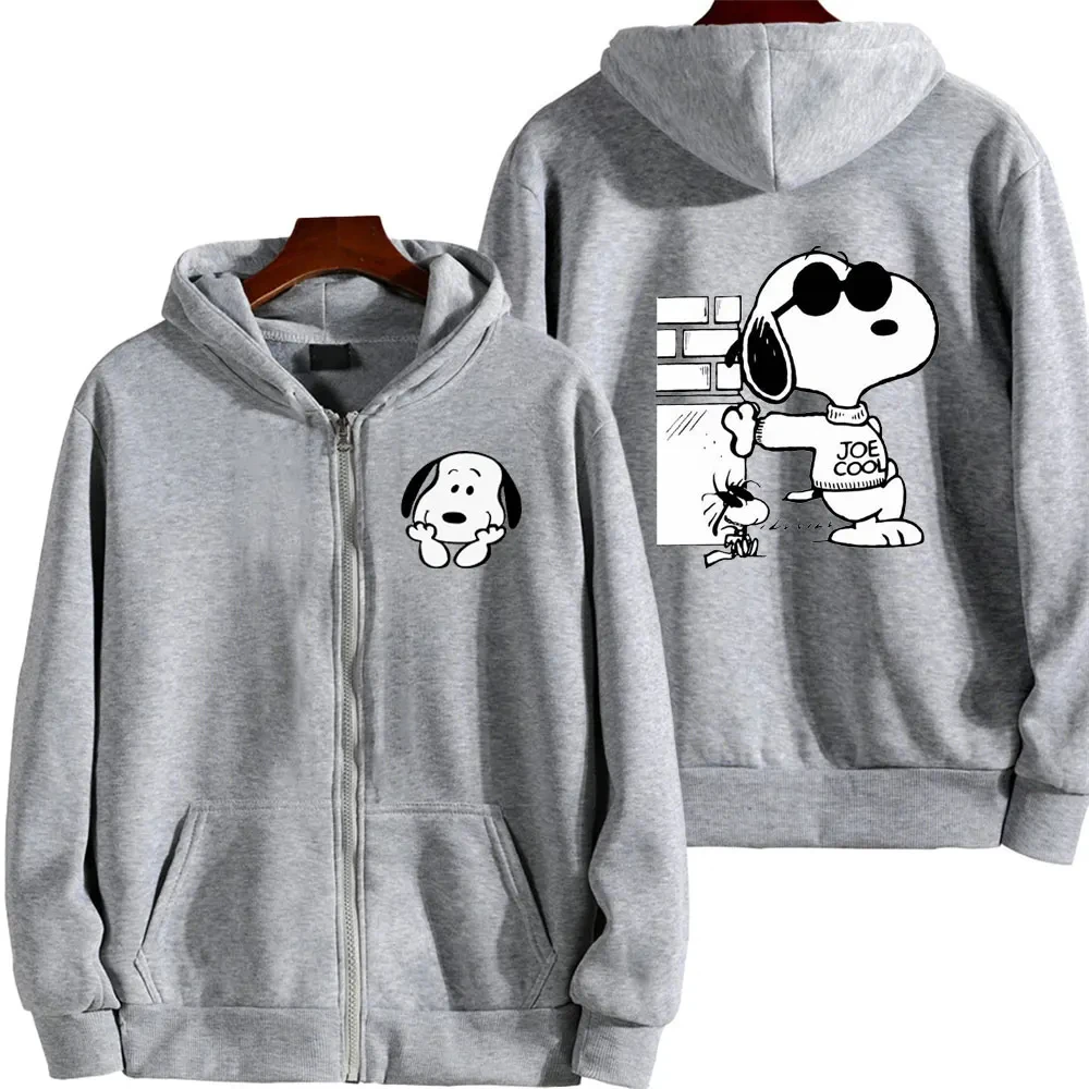 Snoopy Women Zipper Hoodie Cartoon Anime Spring Autumn Men Oversized Sweatshirt 2024 New Fashion Gray Couple Jackets Coats