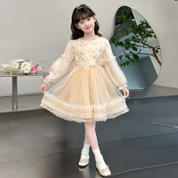 2025 Spring and Summer Chiffon Cartoon Girl's Dress Long Sleeve Princess Dress Cute Breathable Birthday Gift for Children