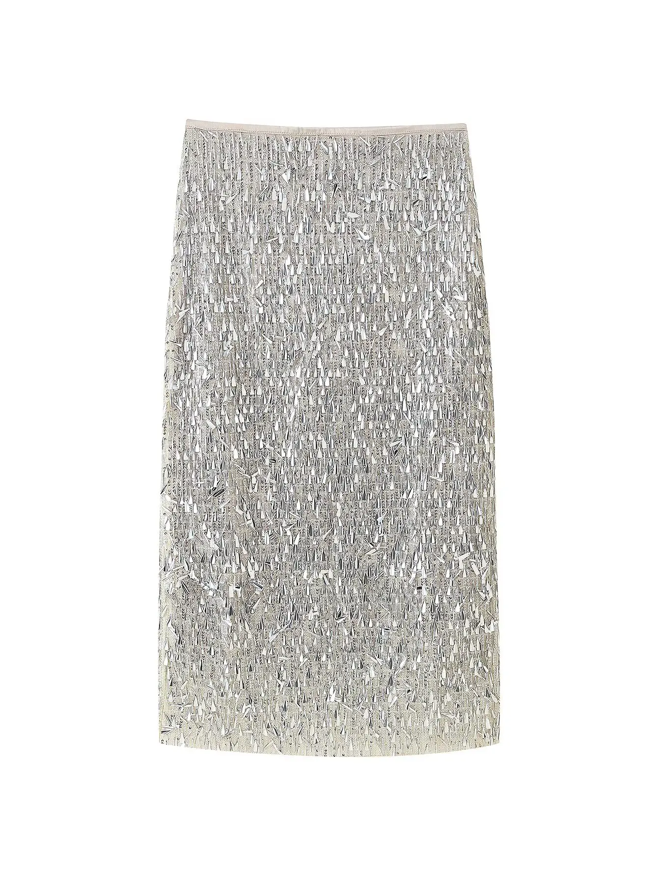 

2025 Spring Summer Casual Chic Women Skirt Sequined Long Wrap Skirt New Fashion Holiday Party Skirts
