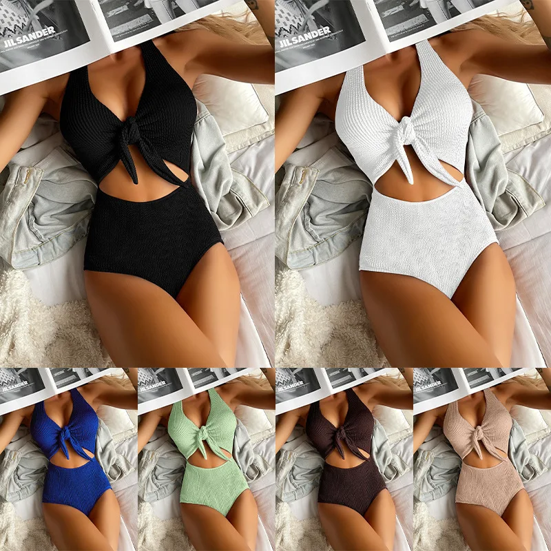 

Sexy halter neck one-piece swimsuit for women, multi-color hollow-out beach bikini triangle swimsuit