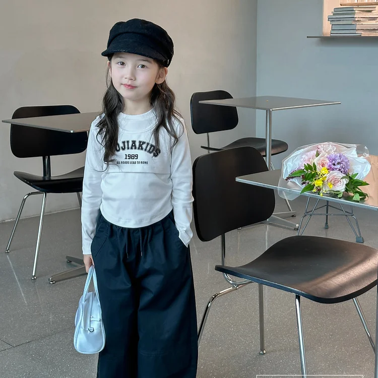 Girls Top 2024 Autumn New Childrens Wear Korean Style Baby Girl Fashion Long-sleeved T-shirt Fake Two Shirts Casual Simple Daily image 6