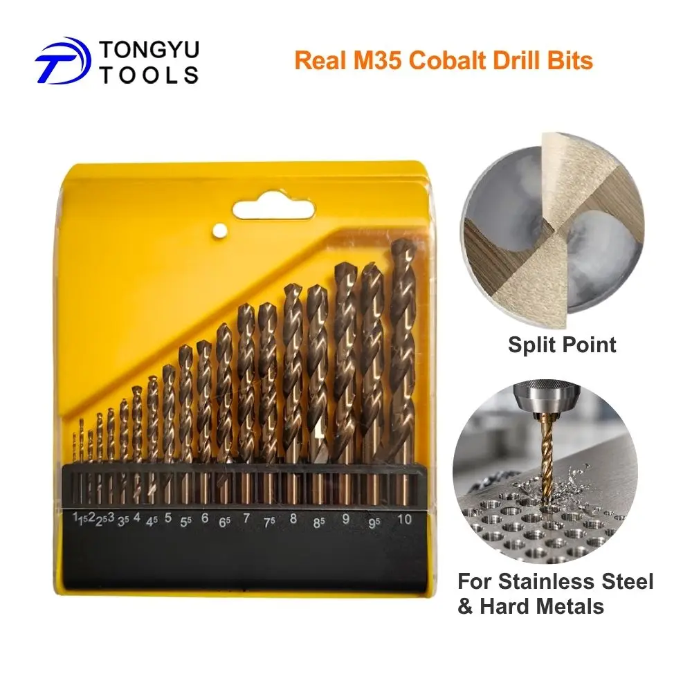 

19Pcs Cobalt Drill Bit Set 1-10mm DIN338 M35 HSS Co5% Jobber Twist Bits for Stainless Steel Hard Metals