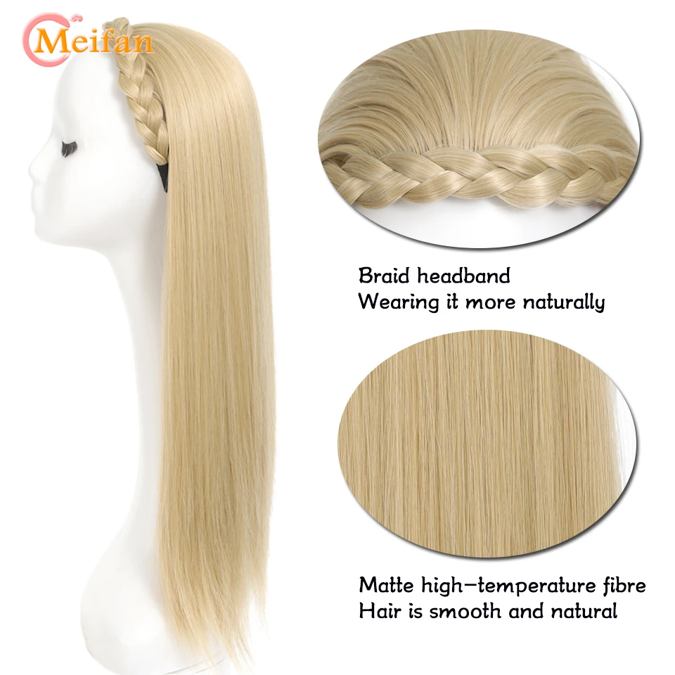 MEIFAN Synthetic Long Straight Headband Half Wig Clip in Hair Extension Fluffy Natural False Blonde Hairpiece With HairBand