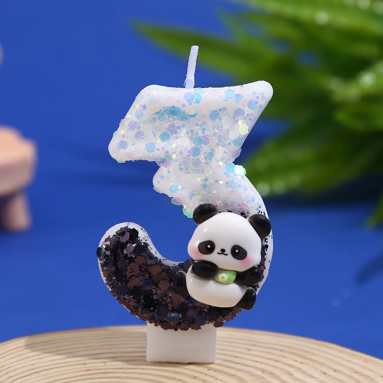 Black White Birthday Candles, 0-9 Cartoon Panda Digital Candles. Sequined Dessert Cake Plugin. Party Atmosphere Decoration.