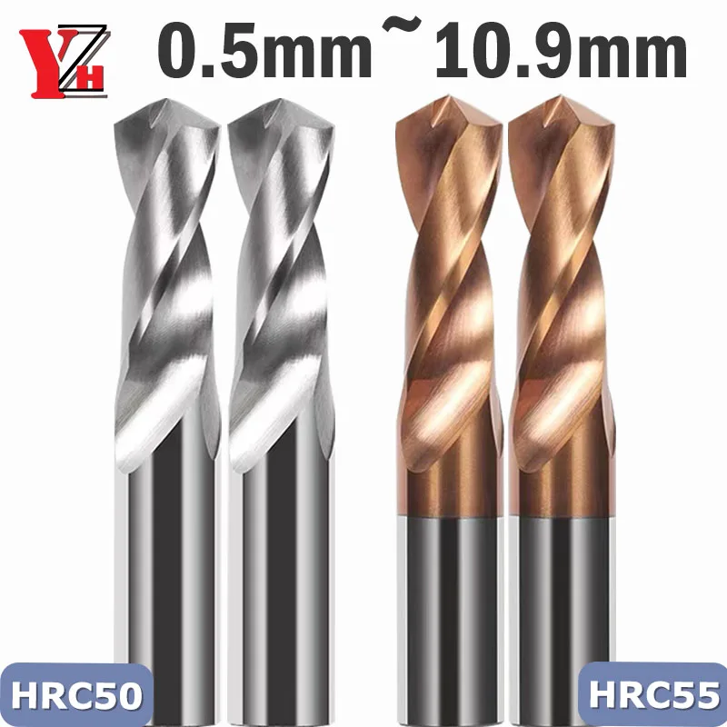 YZH Carbide Twist Drill 0.5mm-10.9mmDiameter HRC50/55 Tungsten General Stub and Straight Handle For CNC Drilling Steel Iron Hole