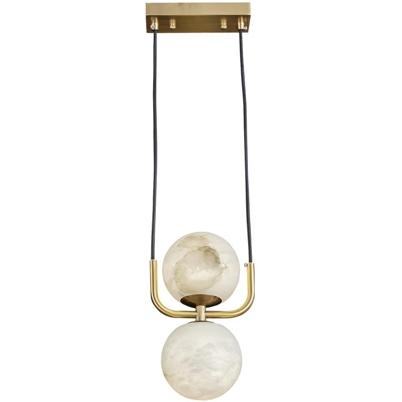 Nordic Light Luxury Modern Restaurant Bar Table Pendant Light Single and Double Head Copper Cloud Stone Ball Pendant Light