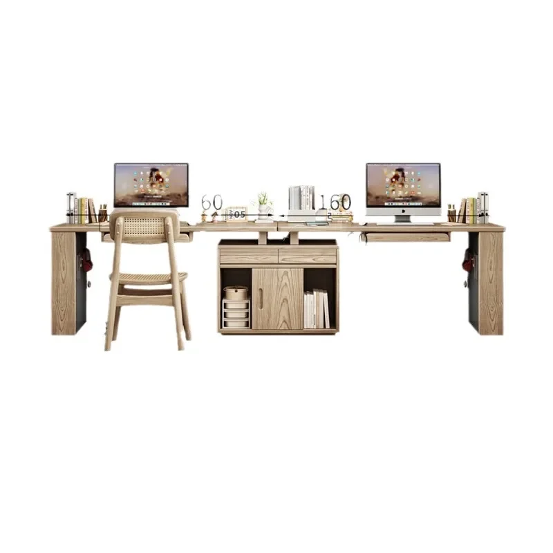 

Rotating Retractable Solid Wood Desk Home Ash Corner Desk Study