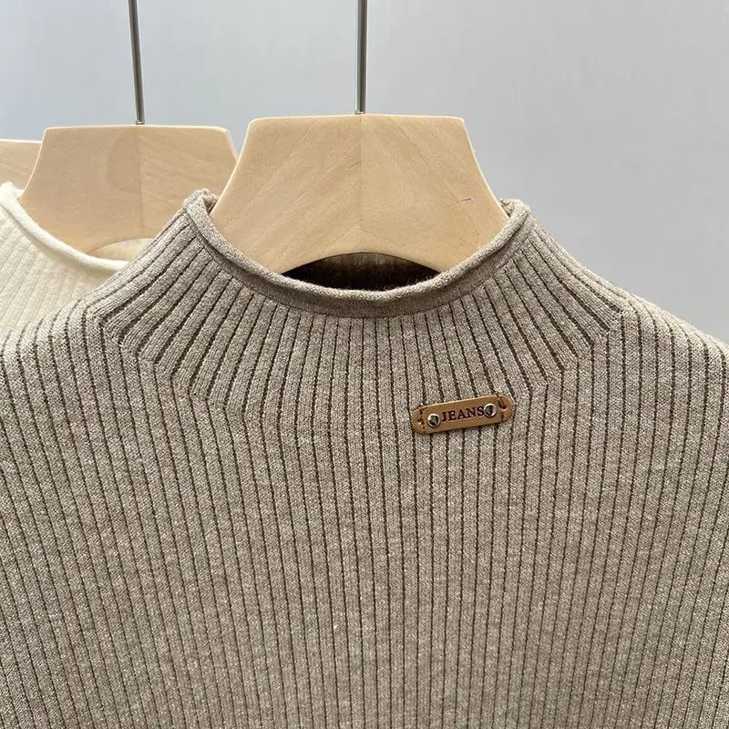 กํามะหยี่หนาครึ่งคอเต่าสําหรับผู้หญิงในฤดูใบไม้ร่วงและฤดูหนาว WARM TOP 2025 ใหม่สีทึบเสื้อด้านใน