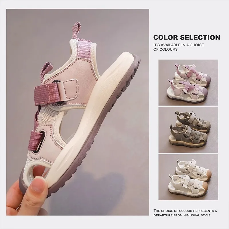 New Children's Sandals for Boys Girls Beach Shoes Student Casual Versatile Sandals Kids Hollow Closed-Toe Anti-Collision Shoes