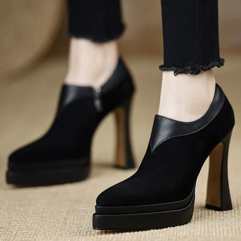 Women Pointed Toe Platform Suede High Heels Shoes Fashion Party Shoes Woman Autumn 2025 Trend Elegant Office Pumps Zapatos Mujer