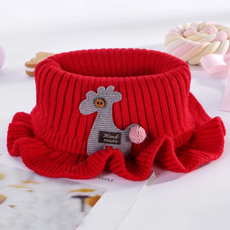 Spring Autumn Kids Neckerchief Solid Color Children Knit Wool O Ring Neck Collar Boy Girl Outdoor Protect Winter Warm Baby Scarf