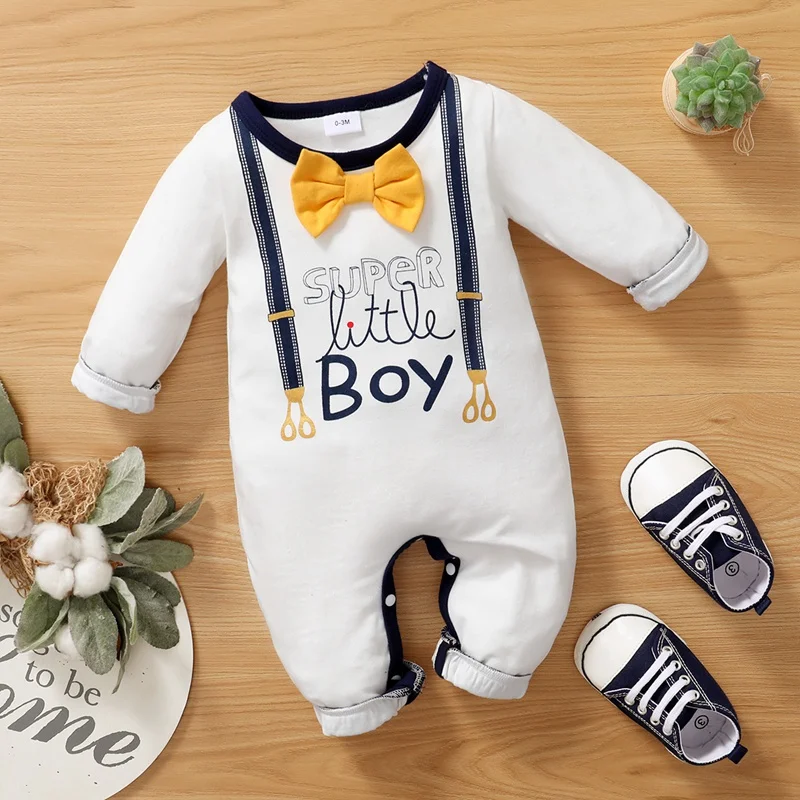 

Baby Boy Jumpsuit Letter Printed Small gentleman Long sleeved Jumpsuit for Newborns Baby Boy 0-18 Months in Spring and Autumn
