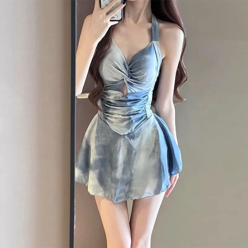 2025 nuevo vestido traje de baño femenino de una pieza ángulo plano conservador cubierta delgada del vientre Corea del Sur Sexy falda de gran tamaño traje de baño Top