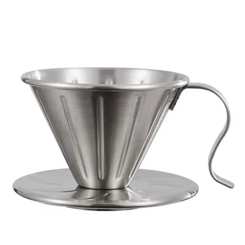 CQMF-Coffee Dripper With Holder Kitchen Coffee Strainer Coffee Accessories Thickened 304 Stainless Steel Pour-Over Coffee Filter