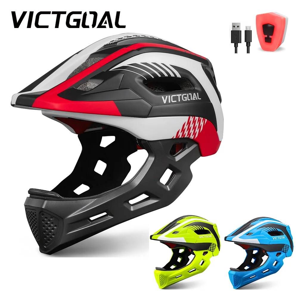 

VICTGOAL Kids Bike Full Face Helmet Safety Taillight Cycling Protection Caps Balance Bike Roller Skating Detachable Full Helmets