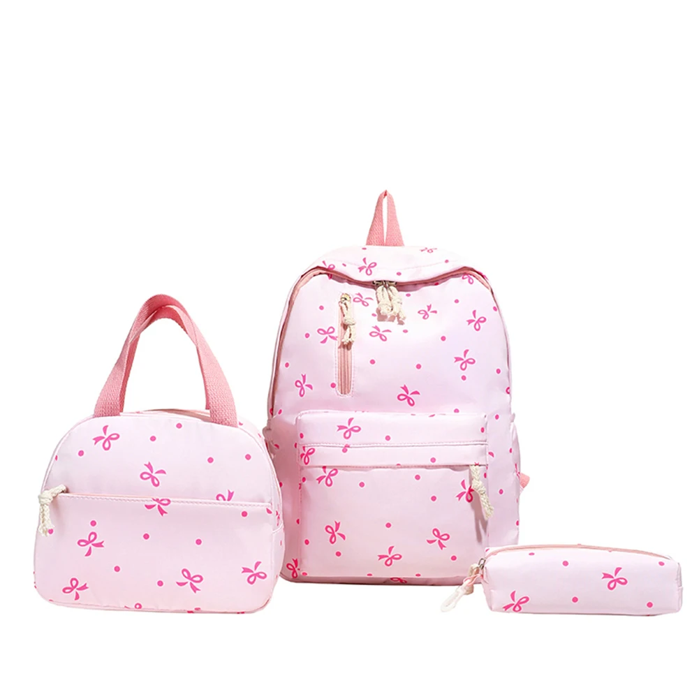 Zaino estetico con stampa fiocco da 3 pezzi/set con borsetta e astuccio per studenti per ragazze adolescenti