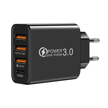 Tip C USB hızlı şarj 4 port 3.0 PD cep telefonu güç hızlı adaptörü iPhone Samsung Xiaomi siyah