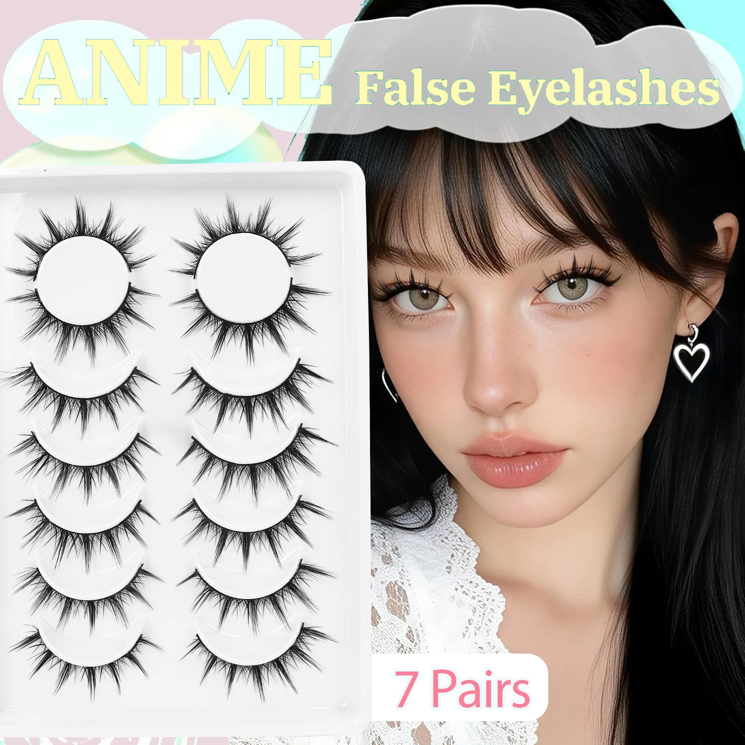 7 Pairs of Little Devil False Eyelashes, Cosplay Manga Eyes, Tapered Eyelashes, Lolita Style, Black Stem Paired Eyelashes, Length 2-14mm, Suitable for Daily Use, Dating, Holiday Gifts