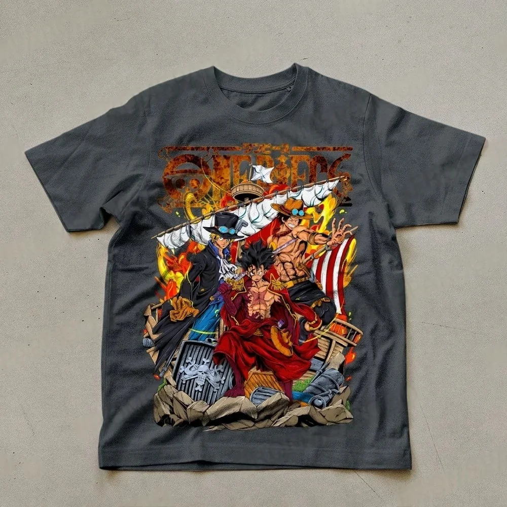 Цельная мужская футболка Monkey D. Luffy Portgas D. Ace, летняя аниме-осенняя детская футболка с короткими рукавами для мальчиков, повседневная одежда для родителей и детей