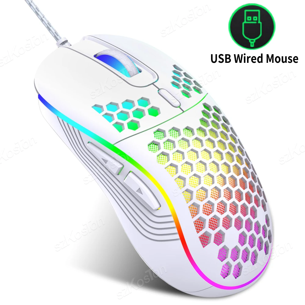 Honeycomb Wired Gaming Mouse RGB Backlight 7200 Adjustable DPI Ergonomic USB Computer Mice for Windows PC & Laptop Gamers