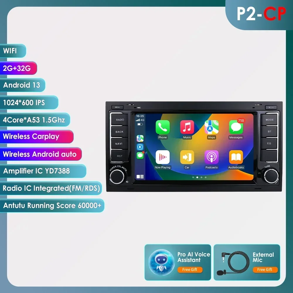 Hizpo 2Din 360 Camera Auto Intelligente Systemen Android 14 Autoradio voor VW Volkswagen Touareg Transporter T5 MMultimedia Carplay