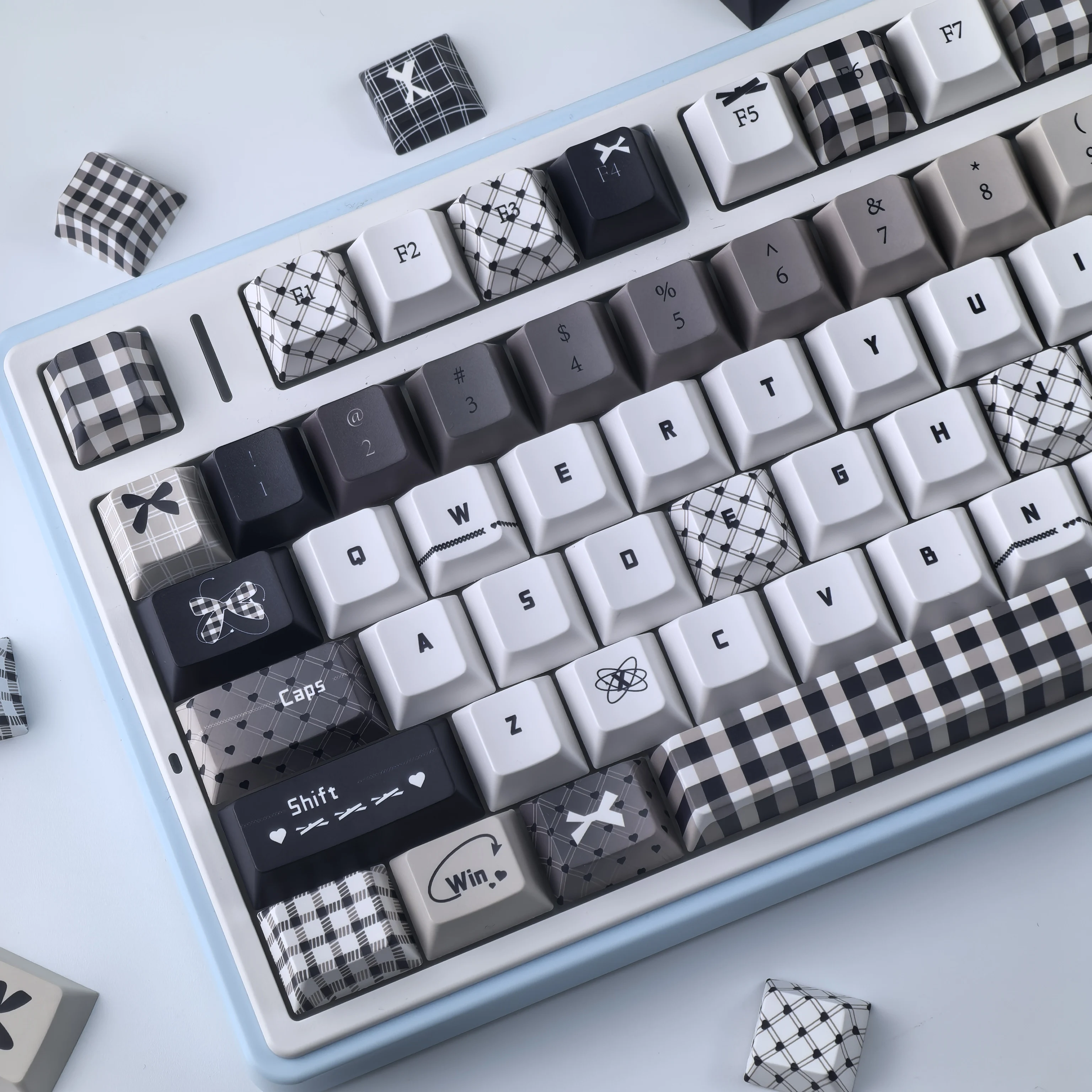 

Колпачки для клавиш в британском стиле в стиле ретро, черно-белые клетчатые колпачки для клавиатуры Ansi Iso Layout Cherry Pbt, колпачки для клавиатуры «сделай сам», интеллектуальные колпачки для клавиш