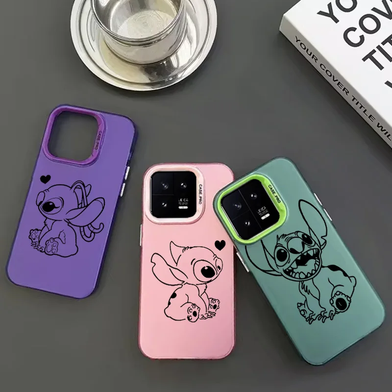 Disney Angel Stitch Couple For Redmi Note 13 12 11 10 E Pro Plus Max S 4G 5G Colored Silver Plated Inside Phone Case