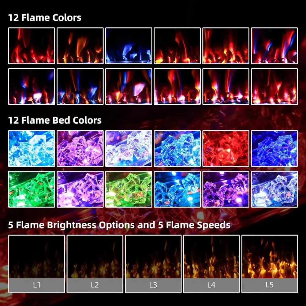 72-Inch Slim Electric Fireplace Insert with Wall Mount, Remote and Touch Screen Control, 1500W Heater, Titanium Finish