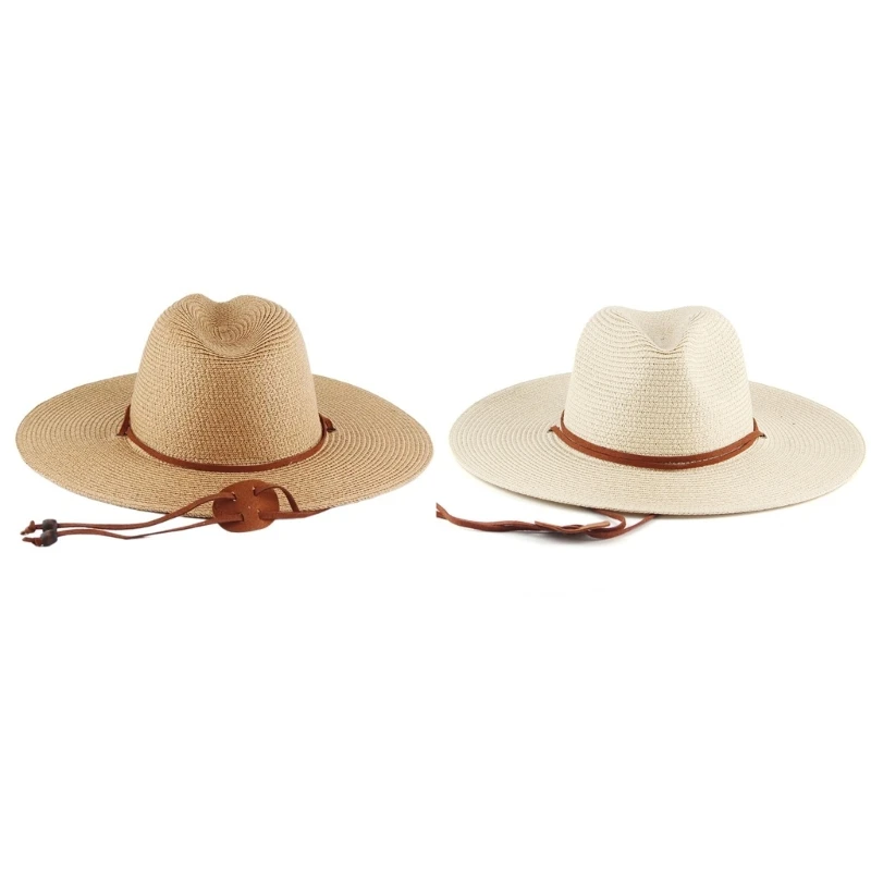 

652F Breathable Sun Hat Holiday Spring Weaving Straw Hat Adult Commutes Camping Taking Photo Handmade Beach Hat for Girl