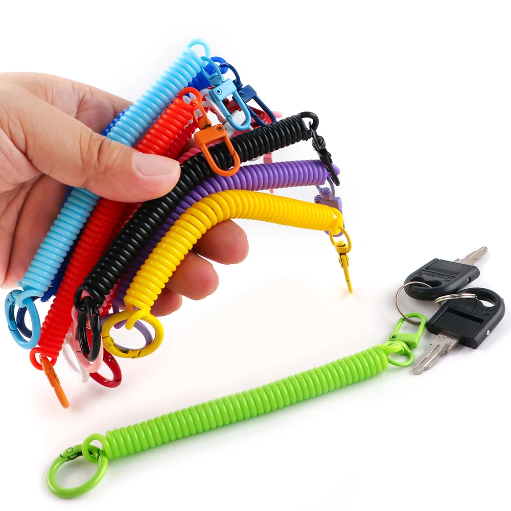 3/6pcs Colorful Spiral Elastic Spring Rope Keychain Key Metal Carabiner For Anti-lost Phone Spring Key Cord Clasp ID Card Hook