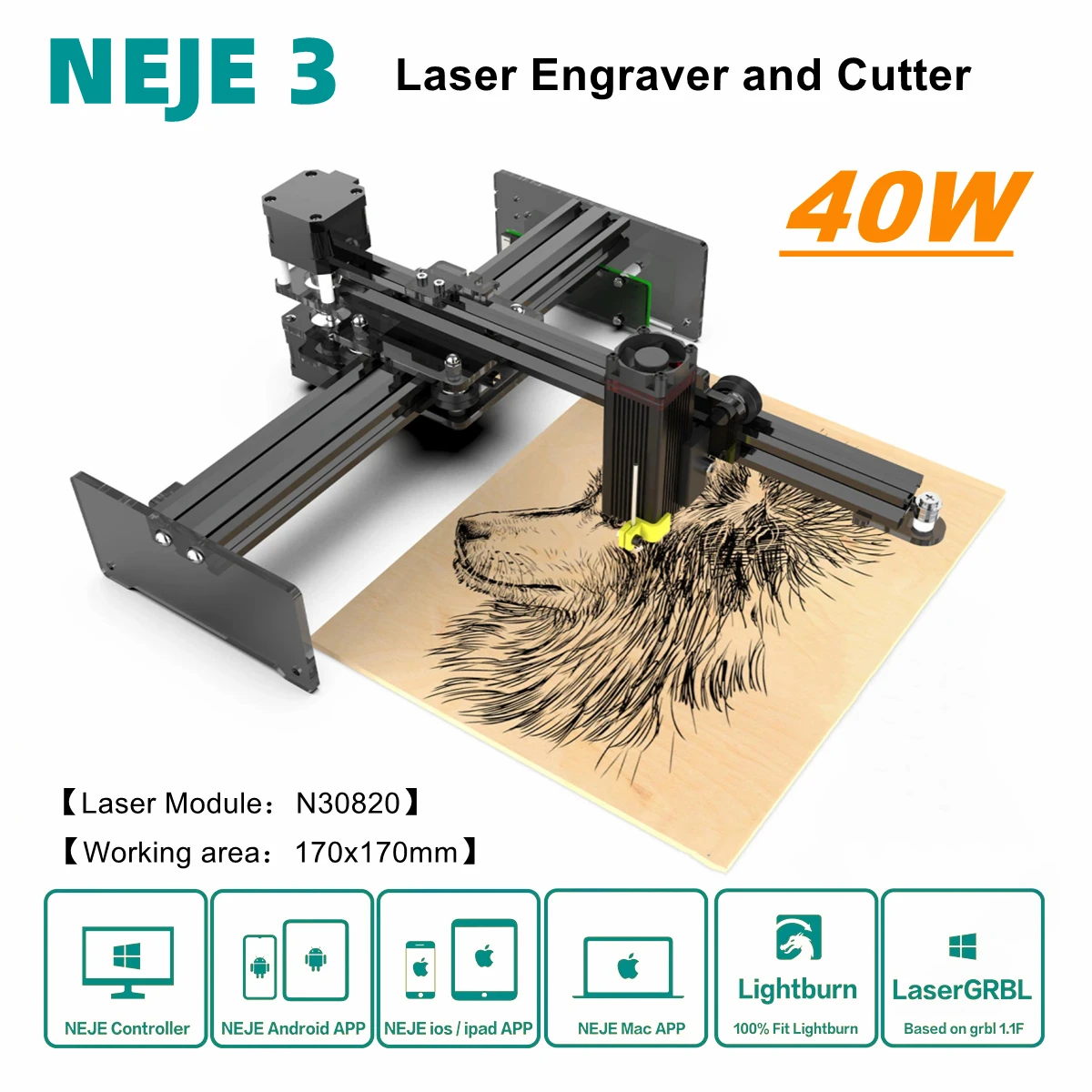 

NEJE 3 40Watt Desktop Wireless CNC Laser Engraver Bluetooth Printer With Air Assist Laser Cutter Router Wood Cutting Tools