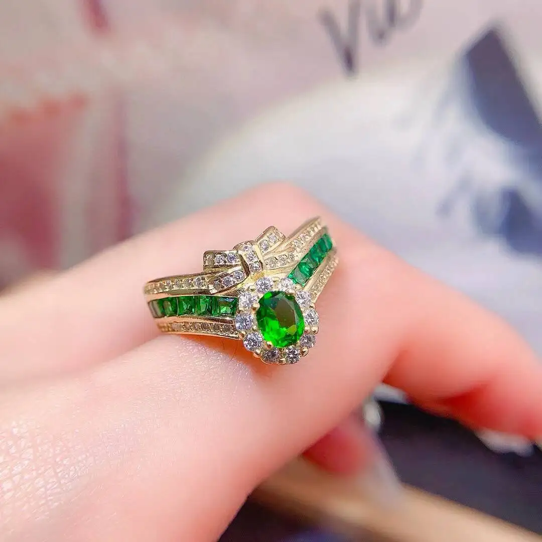 KJJEAXCMY New Jewelry Natural Women's Diopside Ring 925 silver inlay Colorful and splendid High clarity supports detection