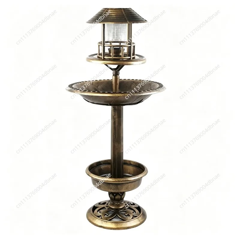 Outdoor Garden Solar Bird Bath with LED Lights Antique Style Plastic Bird Feeder Bathing Fountain for Birds