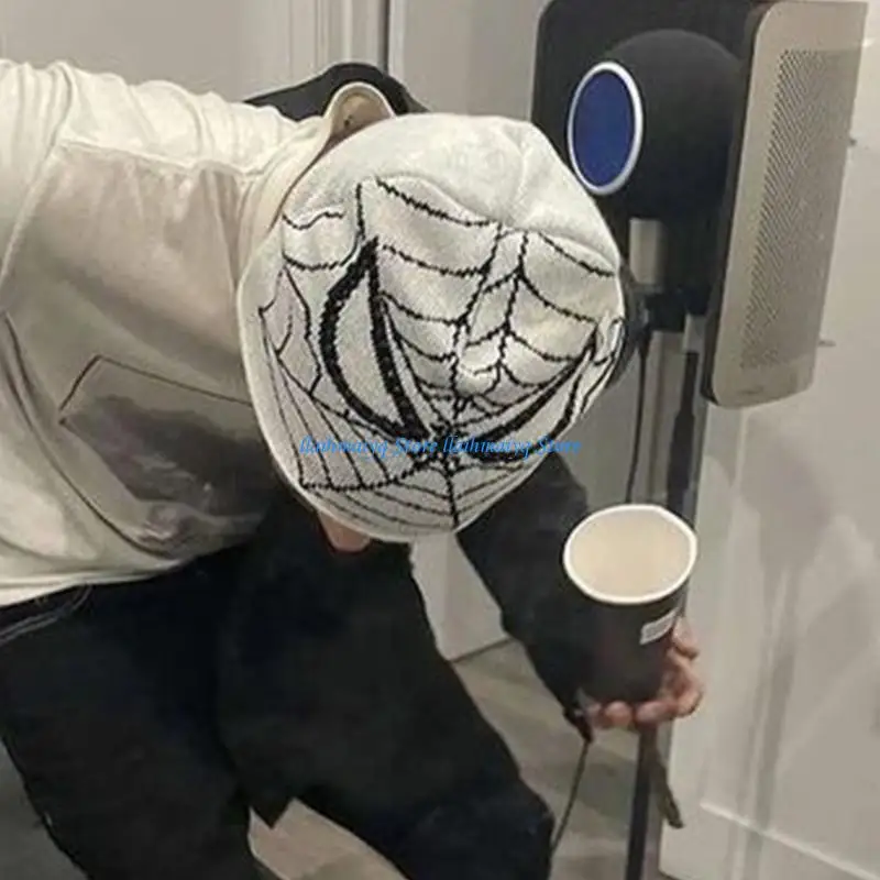 

573B Web Beanie Hat Y2K Beanie knit Beanie Hat Web Hat Y2k Baggy Slouchy Beanie Cap Skullies Beanie Skull cap