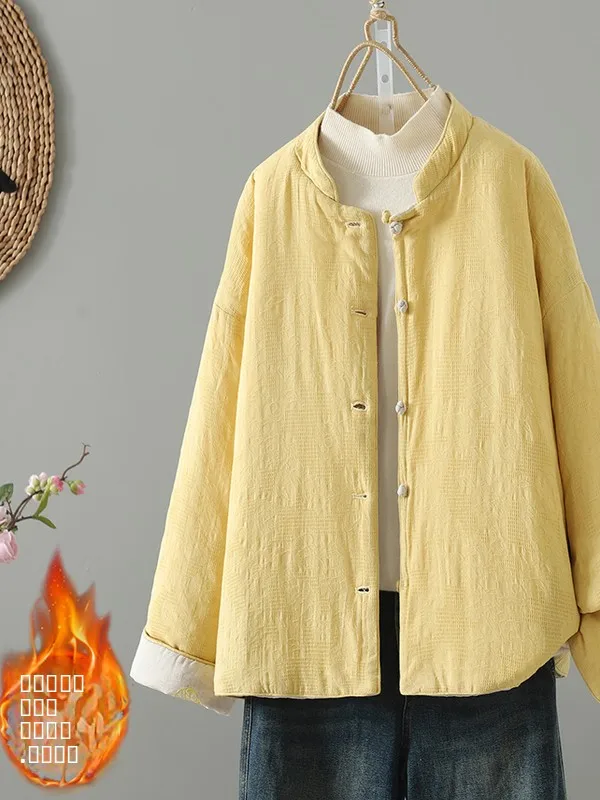 Loose Chinese Sle Cotton Jaet Women's Faionable Embroidered Gourd Patterned Outerwear Long Sve Regular Fit Coat