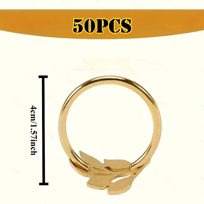 50Pcs Elegant Golden Napkin Rings Zinc Alloy Heat & Cold Resistant Smooth Edges for Wedding Parties & Events Event Napkin Holder